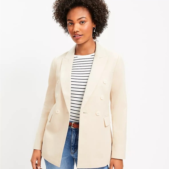 LOFT Jackets & Blazers - LOFT NWT Cream Faux Denim Double Breasted Blazer